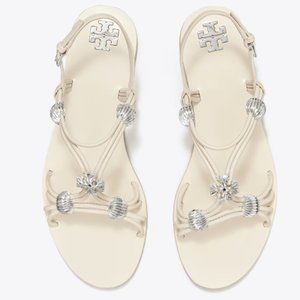 Tory Burch Brand New Capri Multi Strap Sandal New Ivory and Silver - Size 9